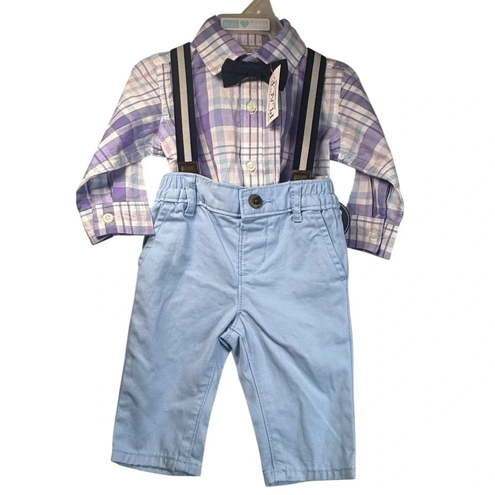 NWT The Childrens Place 100% Cotton Baby Boy 0-3M Plaid Bodysuit Picturesque Set
